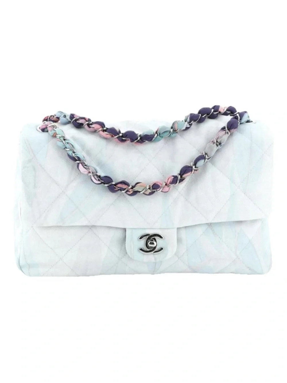 CHANEL denim Maxi Quilted Shoulder Flap Bag with Multicolor Chain